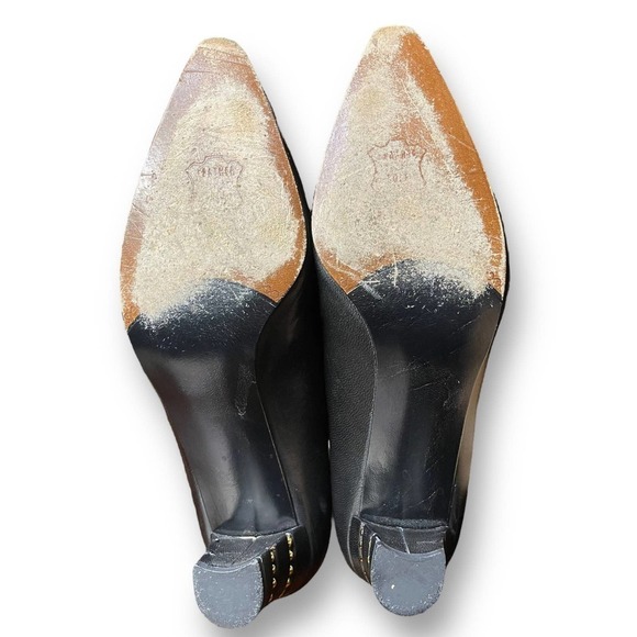 Stuart Weitzman Women’s Black Leather Gold Studded Heels - Size 5.5 B - Picture 7 of 15